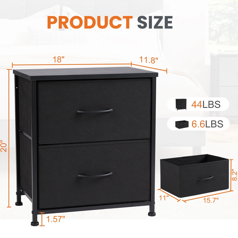 Nightstand Set of 2, End Table Side Table with 2 Fabric Drawers Bedside Table fo7
