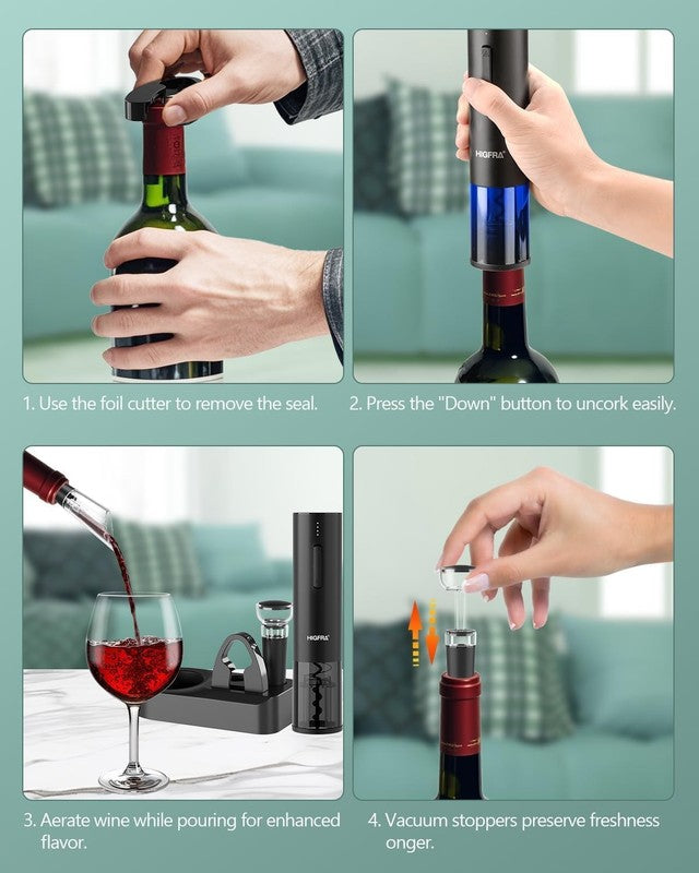 Electric Wine Opener Gift Set – Rechargeable Automatic Corkscrew with Aerator, V2