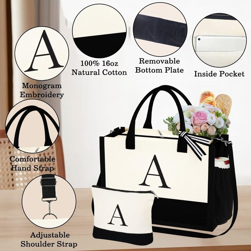 Christmas Gifts for Women - Initial Tote Bag & Makeup Bag, Womens Christmas Stoc4