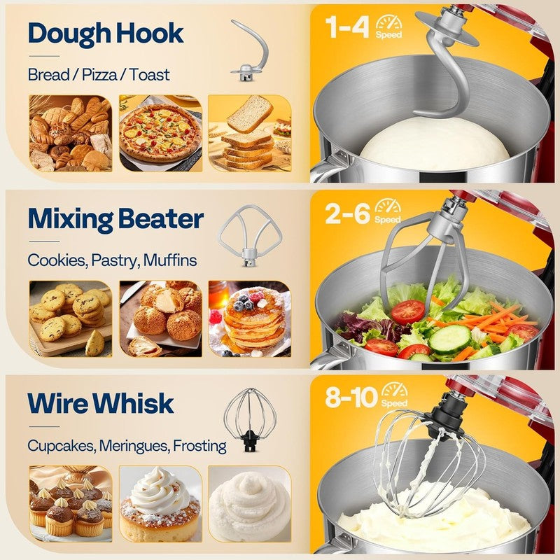 660W Stand Mixer 6QT 10-Speed Tilt-Head w/ Dough Hook Whisk Beater3