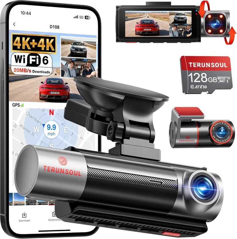 4K+4K+1080P 3-Channel Dash Cam Front/Rear/Cabin WiFi 128GB Card GPS Night Vision9