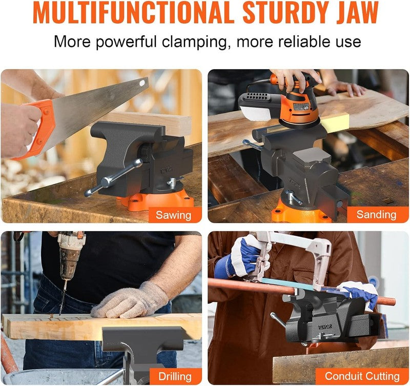 Bench Vise, 6 Inch Jaw Width 5.9 Inch Jaw Opening, 360 Degree Swivel Locking Bas5