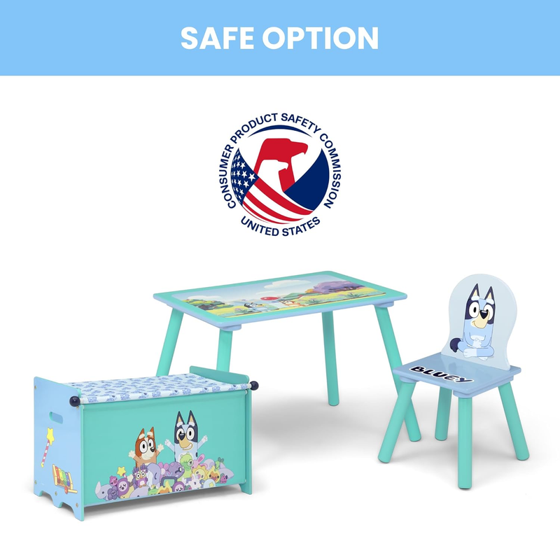 Bluey 3 Piece Toddler Playroom Set – Includes Table, Chair and Toy Box, Blue4