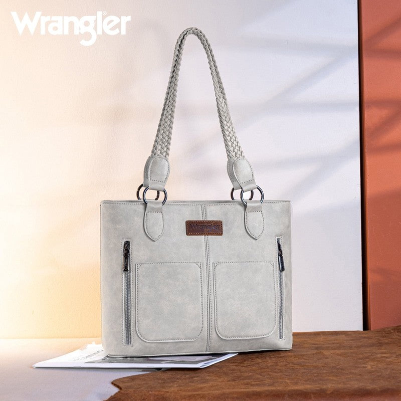 Wrangler Distressed Tote Bag Western Purse Multi Pocket Shoulder Bag Beige1