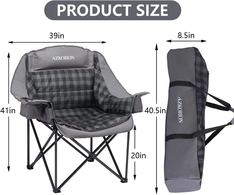 Oversized Camping Chair for Adults, Portable Camping Chairs with Phone Pouch and2