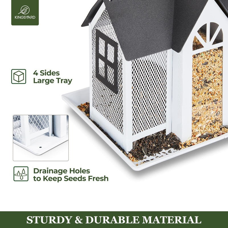 White Metal Weatherproof Bird Feeder House, Triple Feeders for Finch & Cardinal2