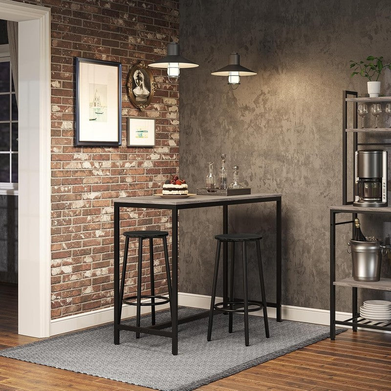 Set of 2 Bar Stools Round Kitchen Chairs with Footrest Black1
