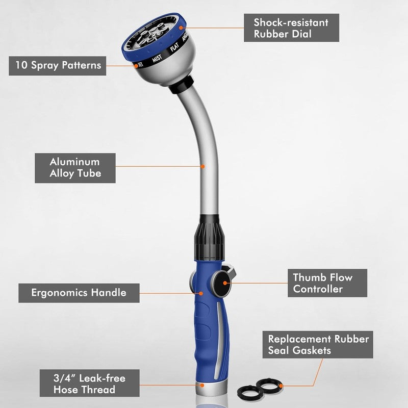 Heavy Duty Metal Watering Wand with 10 Spray Patterns, 15-Inch Nozzle1