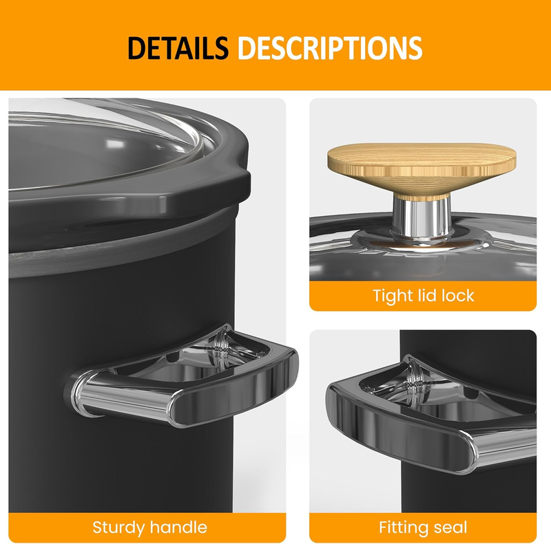 2Qt Slow Cooker Small Removable Ceramic 3-Setting Grey Food Warmer4