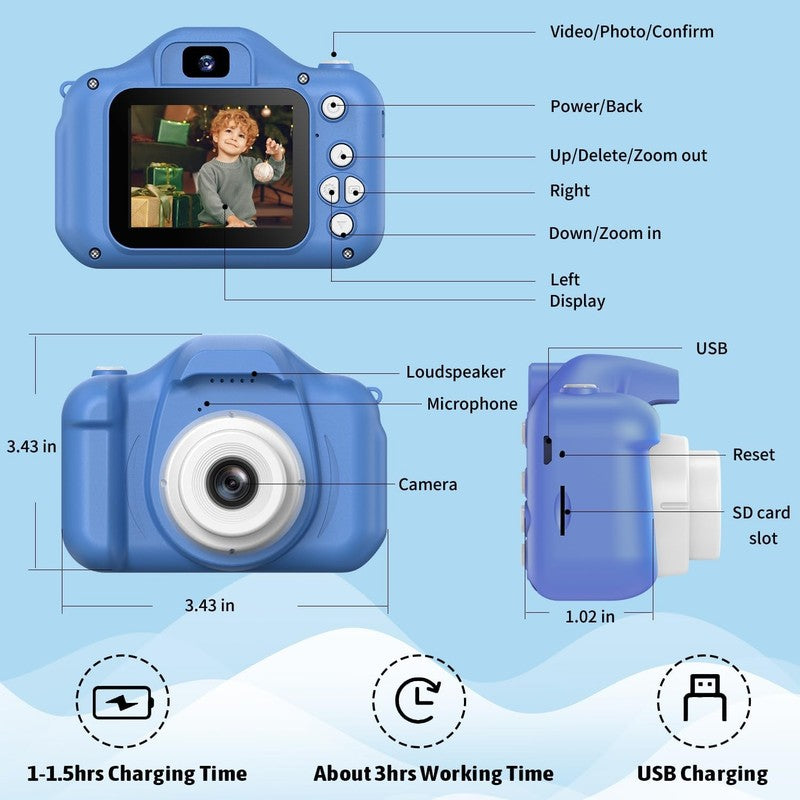 Kids Digital Camera Toy 1080P Video Selfie Gift for Boys & Girls 3 12 Blue6