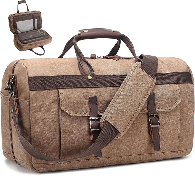 Waterproof Leather Canvas Duffle Bag Overnight Weekender Travel Bag Men Women9