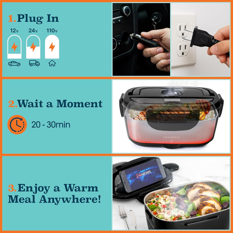 Heated Lunch Box 1.5L 100W Portable Electric Food Warmer for Work Travel2