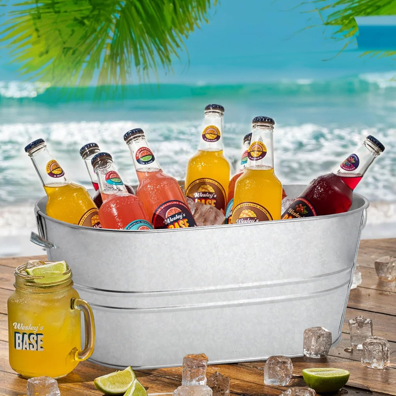 2 Pack 4 Gallon Galvanized Ice Buckets Beverage Tub w/ Handles Scoop Party5
