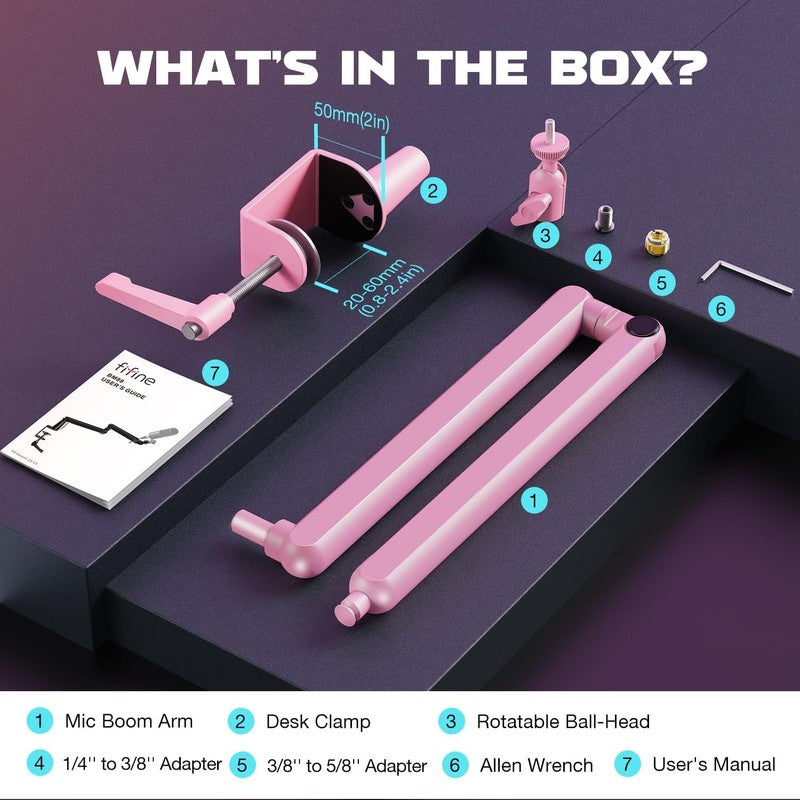 Low Profile Pink Boom Arm Mic Stand with Cable Management for Streaming Podcast8