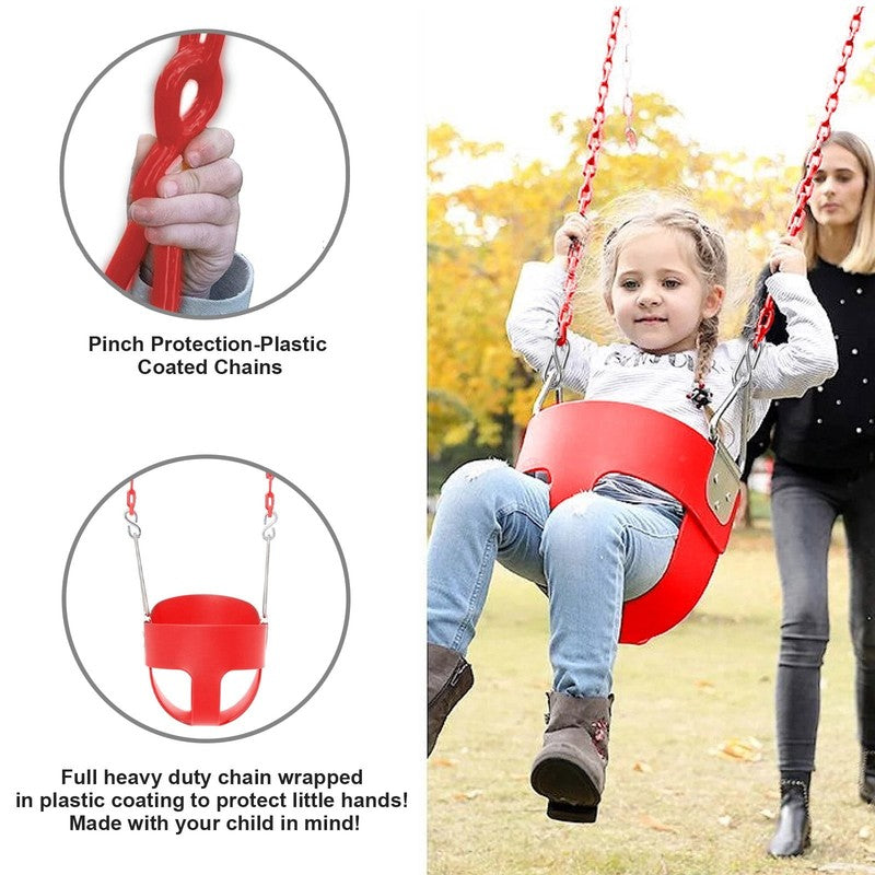 Baby Swing High Back Toddler Bucket Seat w/ Coated Chains & Carabiners, Red6