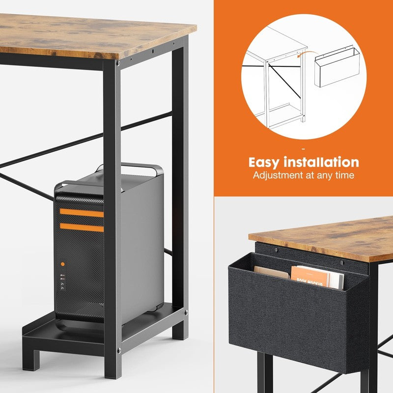 49" Modern L Shaped Computer Desk w/ Storage Shelf & Side Bag Rust2