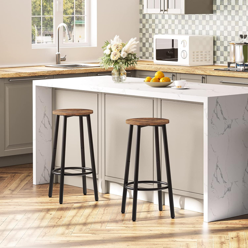 Bar Stools, Set of 2 Bar Chairs, Kitchen round Height Stools with Footrest, Brea3