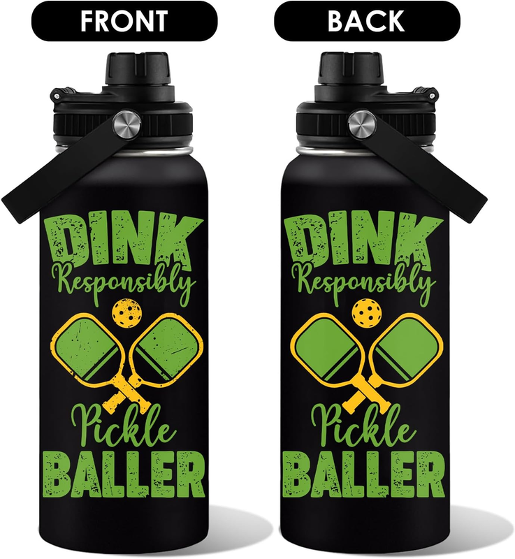 32oz Pickleball Insulated Water Bottle Stainless Steel Tumbler Proof Hot Cold1