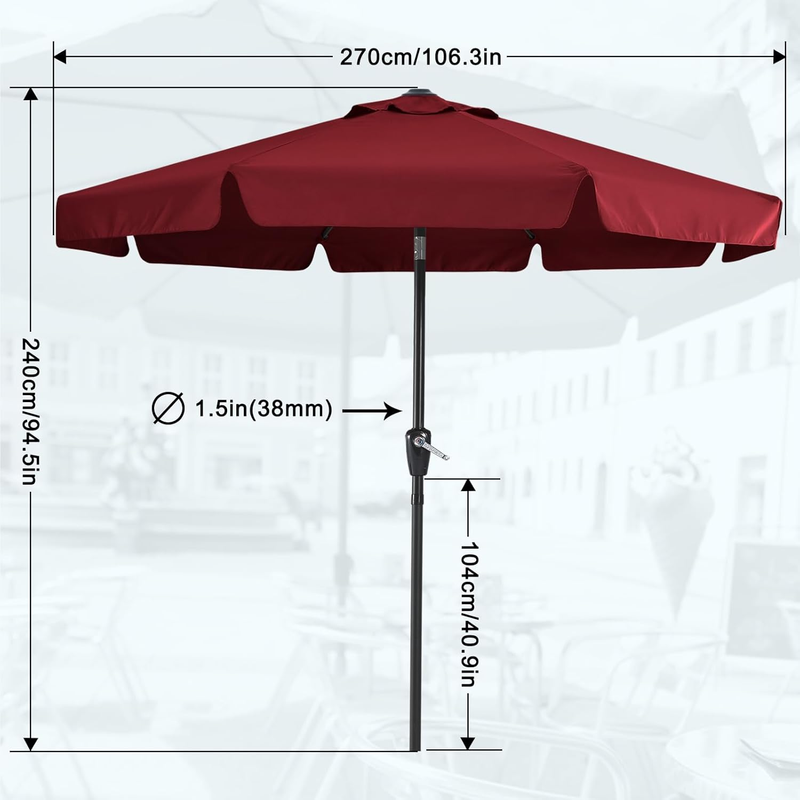 Outdoor Market Umbrella 9FT Crank Tilt 8 Ribs Waterproof Burgundy2