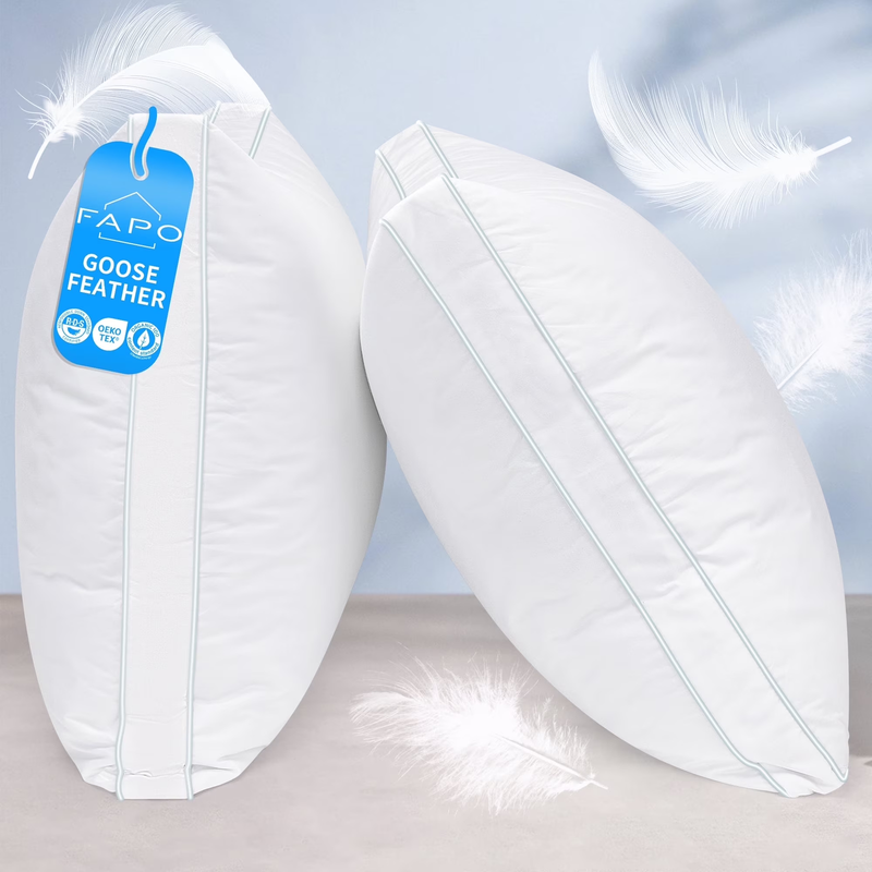 Goose Feather down Pillows, Gusseted Bed Pillows Queen Size Set of 2, Luxury Hot10