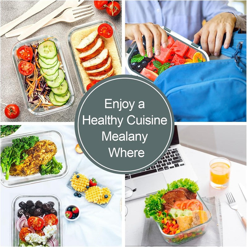10 Pack Airtight Glass Meal Prep Containers Stackable Lids Grey5