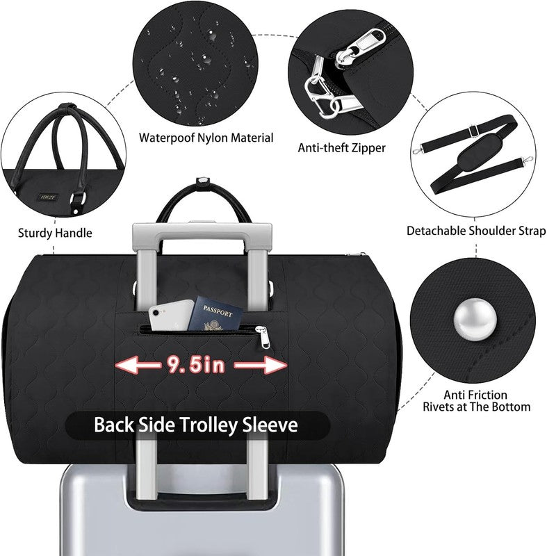 Garment Duffel Bag Travel Convertible Carry On Weekender w/ Shoe Pouch 3Pcs4