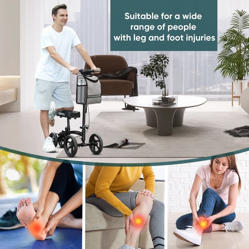 Steerable Knee Scooter All Terrain Foldable Walker Crutch Alternative Black2