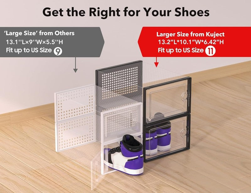 12 Pack X Large Clear Shoe Storage Boxes, Stackable Organizer Bins, Black3