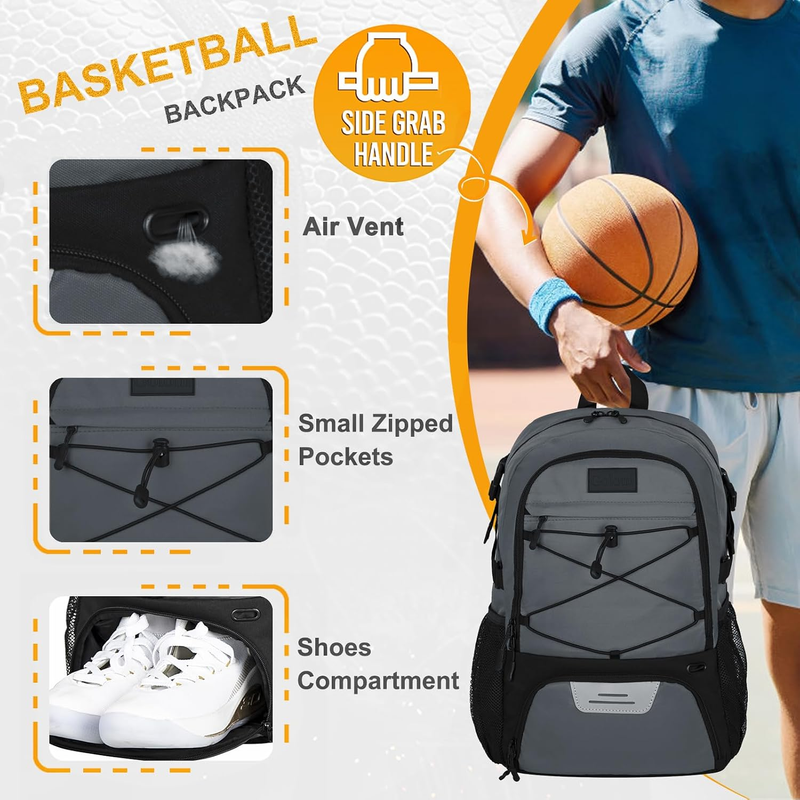 Soccer Basketball Backpack w/ Ball & Shoe Compartment Sports Travel Bag2