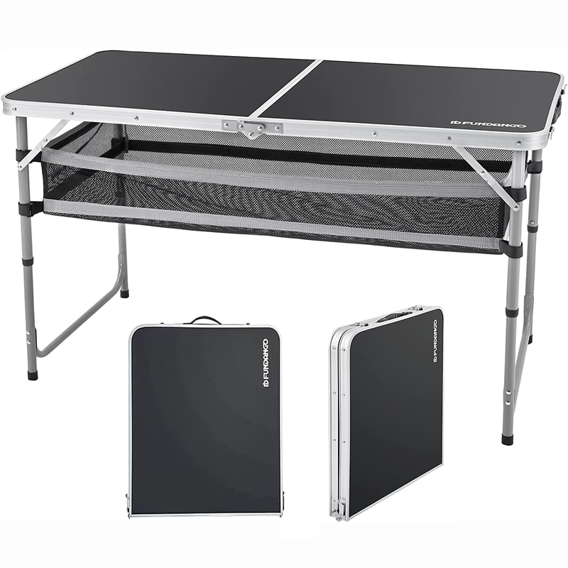 2.7Ft Black Portable Folding Card Table with Adjustable Mesh Storage Bag Card Ta0