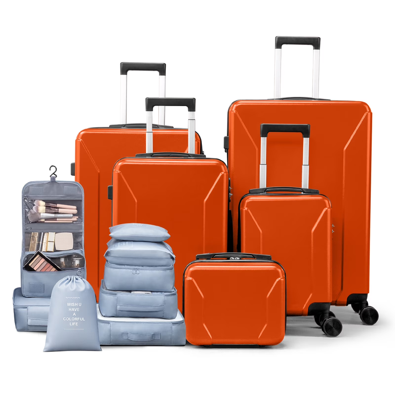 5 Piece Luggage Set with 8 Packing Cubes, Hard Shell Suitcase Set with Spinner W0