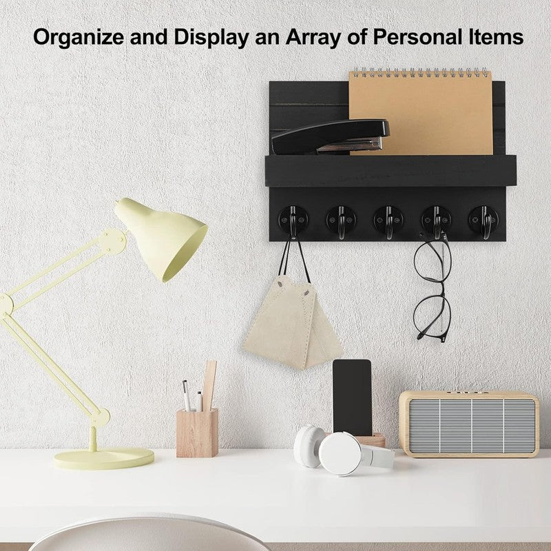 Key Holder for Wall, Decorative Key and Mail Holder with Shelf Has Large Hooks f4