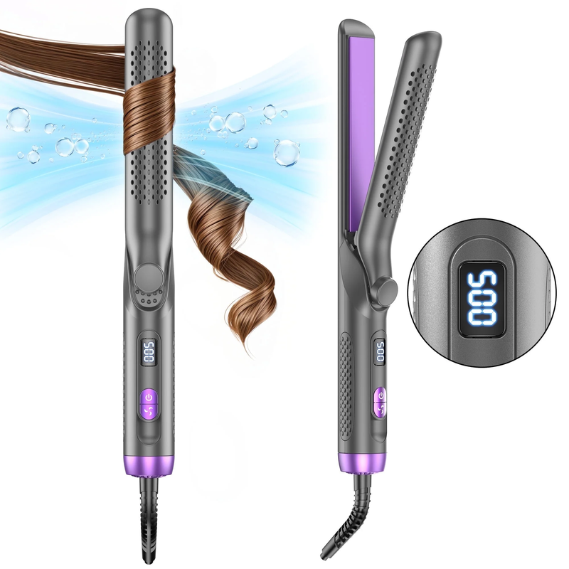 Airflow Styler 2 in1 Curling Iron Flat Hair Straightener Ionic 5 Temps Purple0