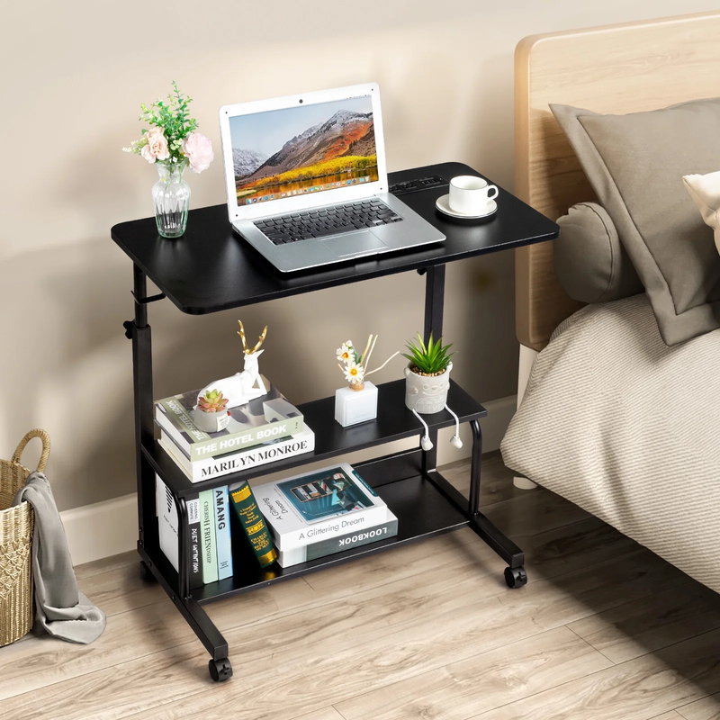 Adjustable Rolling Computer Desk Side Table Sofa End Cart w/ Charging Station5