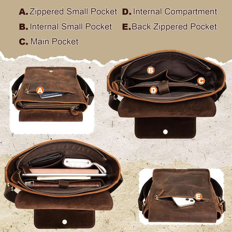 Crossbody Bag for Men Genuine Leather Small Messenger Shoulder Purse Side Vintag4