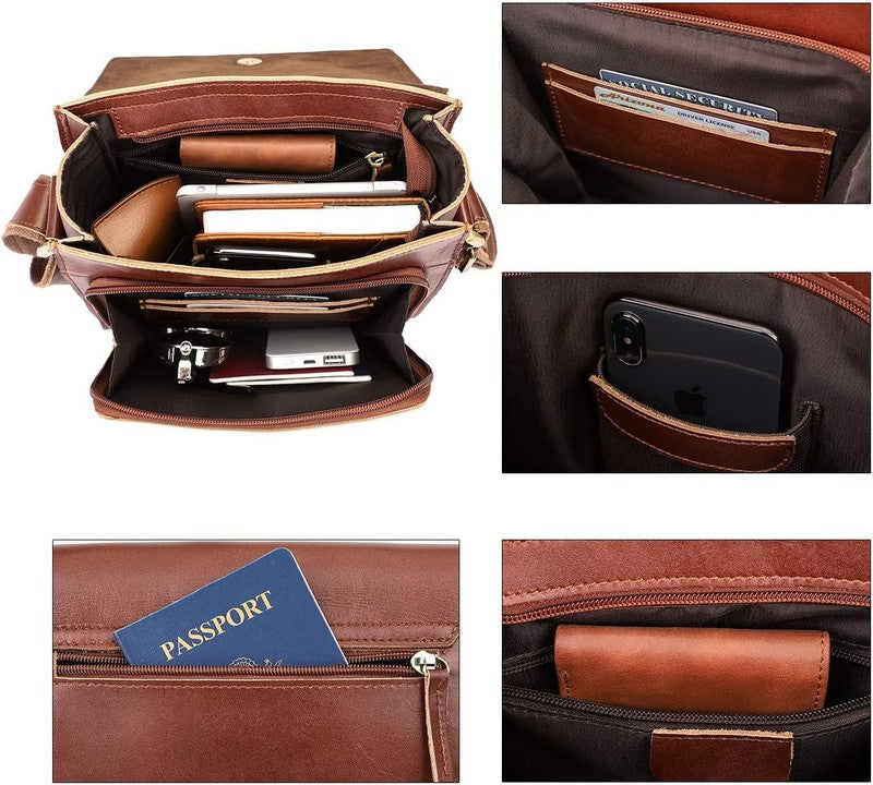 Leather Messenger Crossbody Bag Men Work Business Casual Adjustable Strap2
