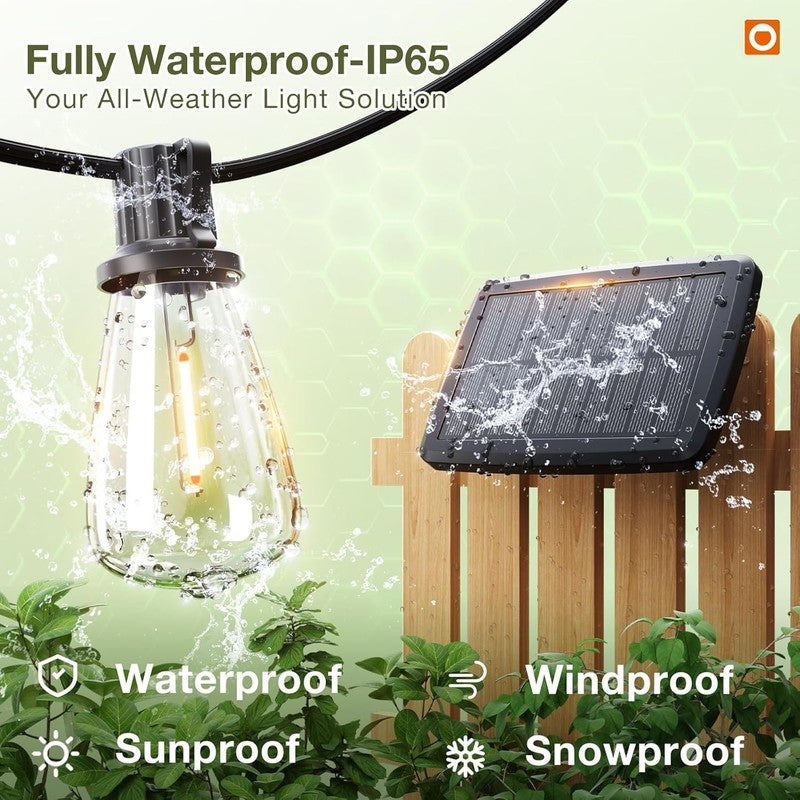 54FT Solar String Lights with Remote, 15 Shatterproof Bulbs, 3 Modes1