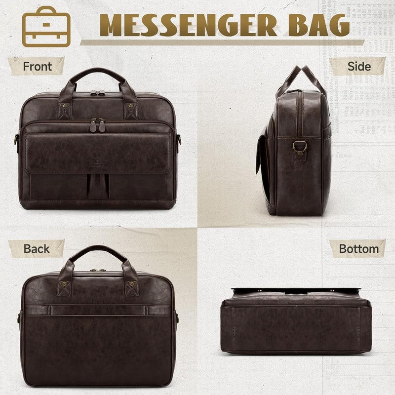 Mens Laptop Bag PU Leather Messenger 15.6in Briefcase Vintage Business Satchel6