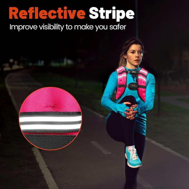 Weighted Vest 12Lb Adjustable Reflective Stripe Strength Training Workout Pink2
