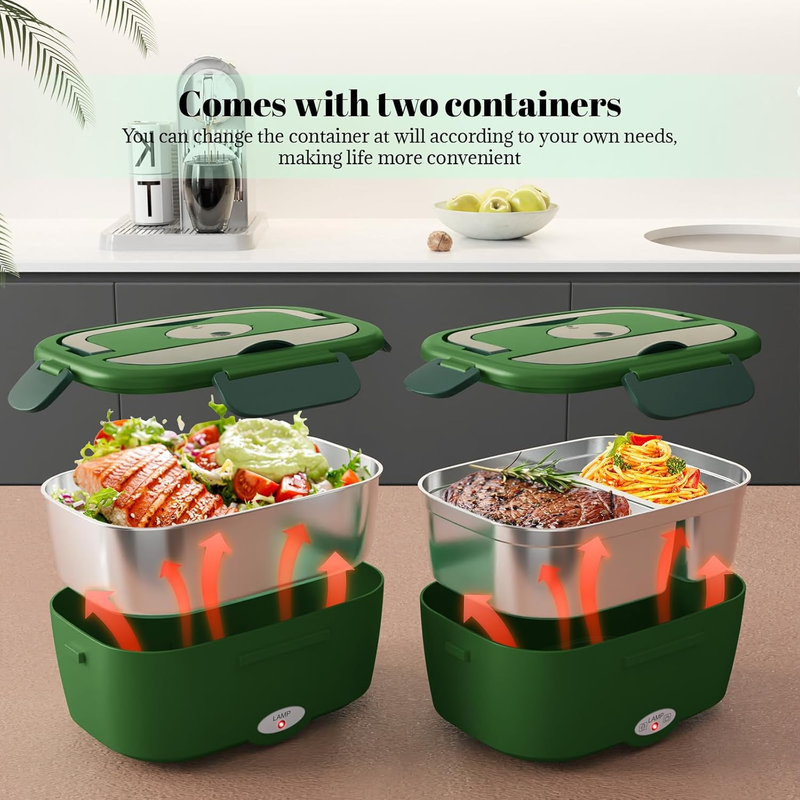 Electric Lunch Box Fast Heating Portable Food Warmer 2x53oz Stainless Steel1