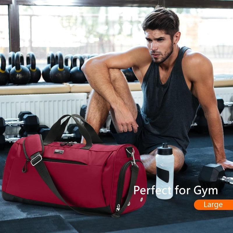 Gym Bag Unisex Duffel Shoe Compartment Wet Pocket Travel Sports Red M1