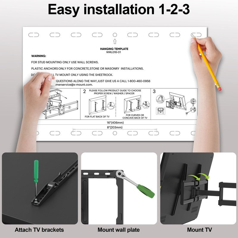 Full Motion TV Wall Mount for 47 90 Inch Tvs Swivels Tilts Extension Rotation Ho3