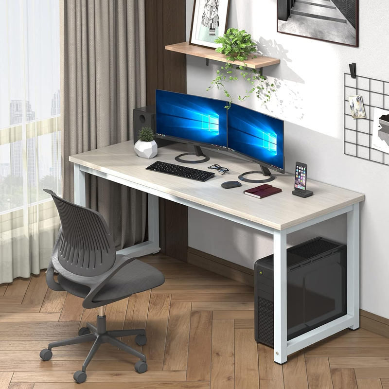 63'' Large 2 Person Office Desk Wide Computer Writing Desk White Oak10