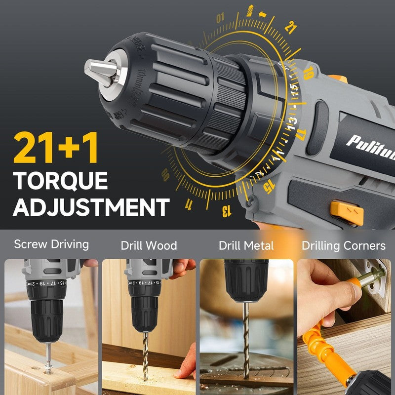 20V Cordless Drill Driver Kit 238Pc Home Tool Set 2 Batteries 21+1 Torque Yellow4