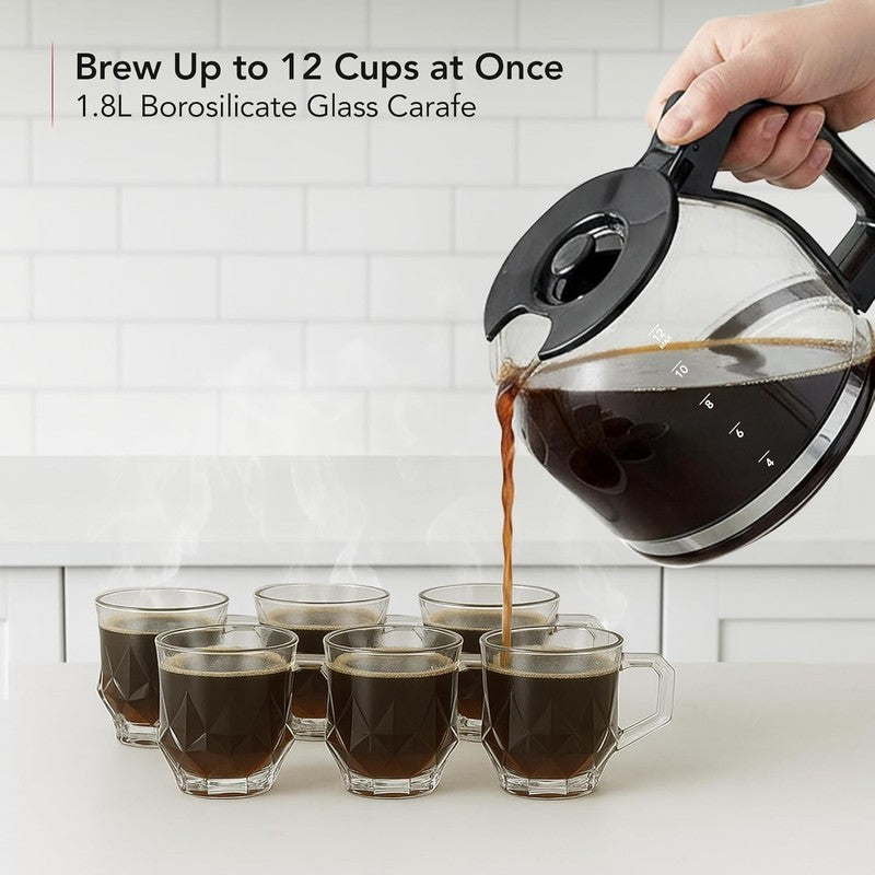 12-Cup Drip Coffee Maker Glass Carafe One-Touch Reusable Filter Black1
