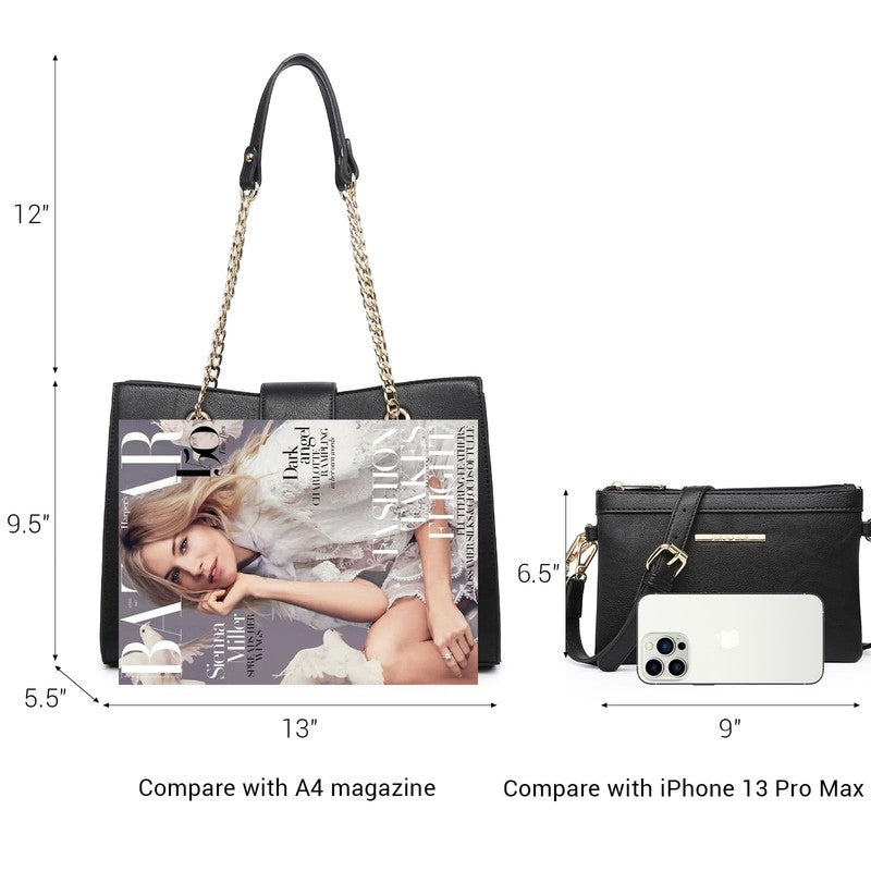 Women Hobo Bag Vegan Leather Tote Chain Shoulder Satchel Bag with Clutch3