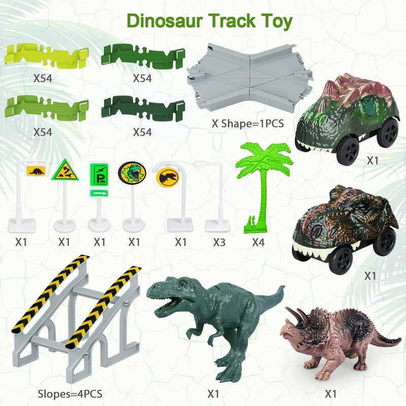 Dinosaur Toys,Create a Dinosaur World Road Race,Flexible Track Playset and 2 Pcs1