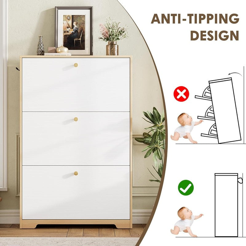 Modern Shoe Storage Cabinet Freestanding Hidden Rack Entryway Hallway Oak/White8