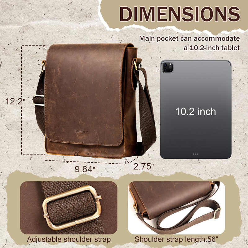 Crossbody Bag for Men Genuine Leather Small Messenger Shoulder Purse Side Vintag3