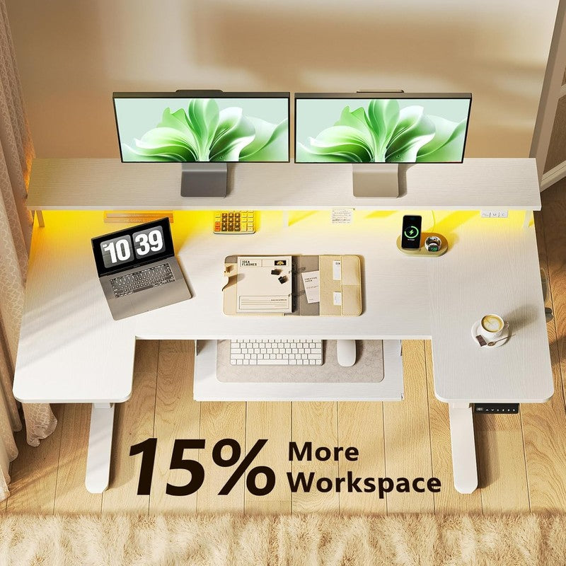 55” U-Shaped Electric Standing Desk Height Adjustable w/ Keyboard Tray White4